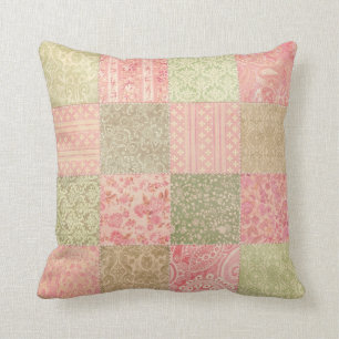 Coussin Rose, motif floral d'édredon de patchwork de vert