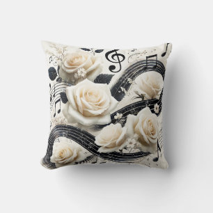 Coussin Rose Musicale Romantique – Musique Noir Crème Élég