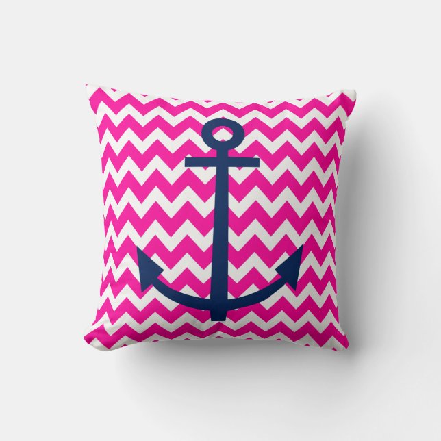 Coussin Rose nautique et marine de Chevron d'Ancre (Recto)