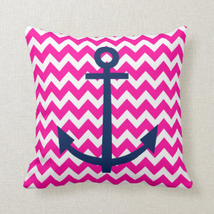 Coussin Rose nautique et marine de Chevron d'Ancre