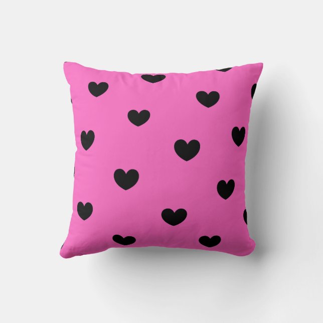 Coussin Rose Noir Cute Cosy Moderne Romantique Coeur Chic (Verso)