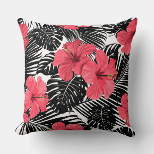 Coussin rose noir floral