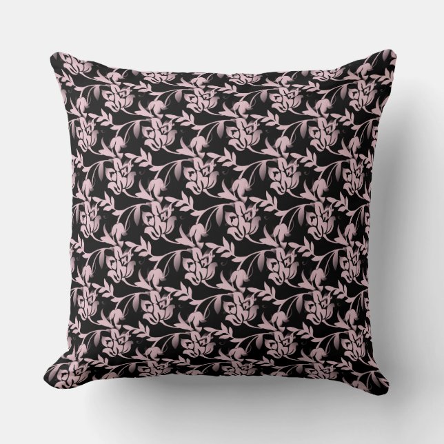 Coussin rose/noir Floral/rose/gris (Recto)
