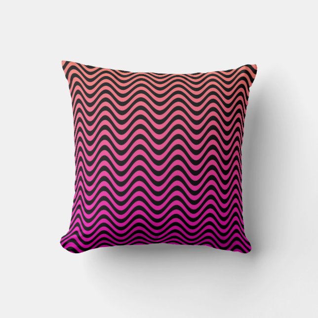 Coussin Rose Noir Orange Rayures Ondulées (Recto)