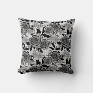 Coussin Rose noir, rose, noir et gris, motif noir