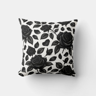 Coussin Rose Noire Florale 