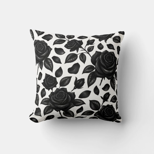 Coussin Rose Noire Florale  (Recto)