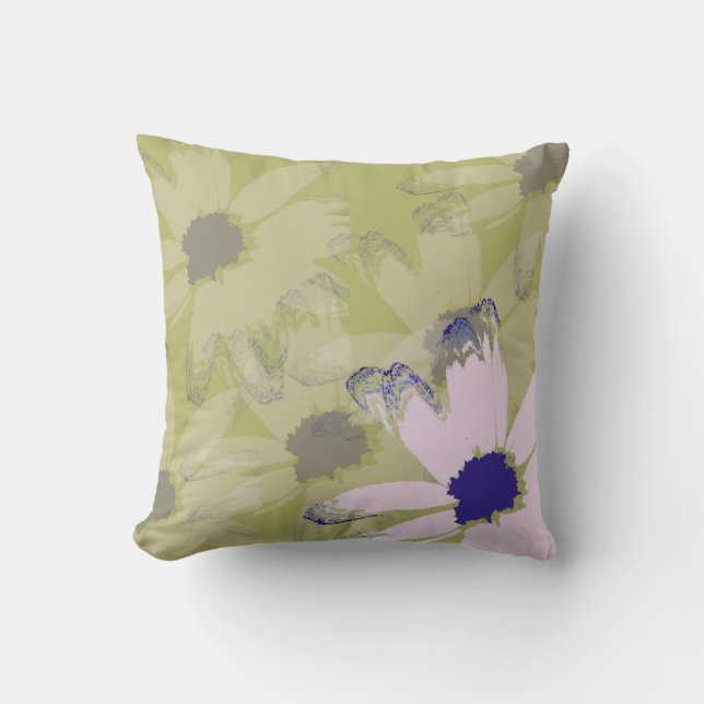Coussin Rose Olive Green Daisy Art Floral (Recto)