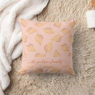 Coussin Rose or feuillage motif nom de famille