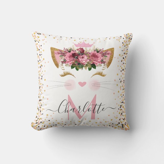 Coussin Rose or kitty princess monogramme tendance   (Recto)