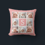 Coussin Rose or rose - 8 Photo Collage et Monogramme<br><div class="desc">Utilisez 8 photos carrés pour créer un cadeau unique et personnel pour une petite fille. Pour obtenir de meilleurs résultats,  utilisez des photos carrés pour ce modèle. Si vous avez besoin d'ajuster les images,  cliquez sur l'outil personnaliser pour apporter des modifications.</div>