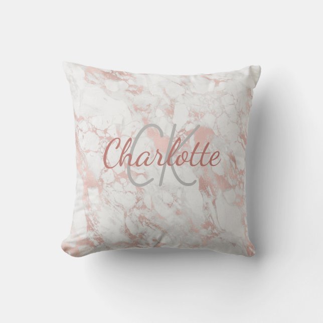 Coussin Rose or rose marbre nom monogramme (Recto)