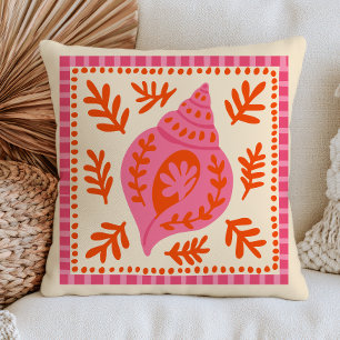 Coussin Rose & Orange Botanique Coquillage de Mer Thème Ma