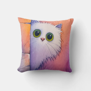 Coussin Rose Pâle Chatte Fantaisie Art à l'aquarelle