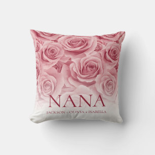 Coussin Rose Pâle Élégante Noms des Petits-enfants Floral
