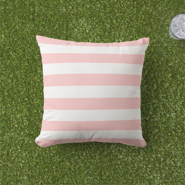 Coussin Rose Pâle et Rayures Blanches (Herbe)