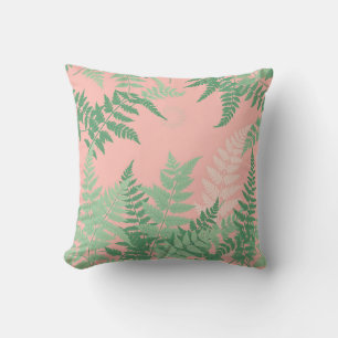 Coussin Rose Pâle Feuille de Fougère Botanique Vert Sauge