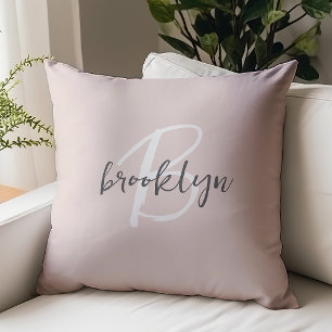 Coussin Rose Pâle Gris Blanc Monogramme
