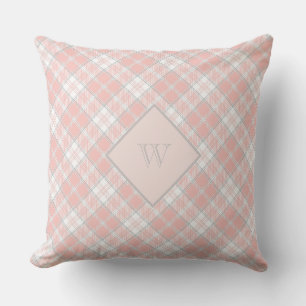 Coussin Rose Pâle Gris Monogram Gingham Féminin Carreaux