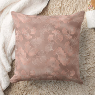Coussin Rose Pâle Or Feuilles De Ginkgo Élégant Botanique