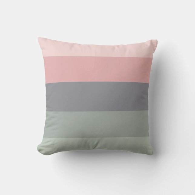 Coussin Rose Pâle Vert Gris Rayures Horizontales (Recto)