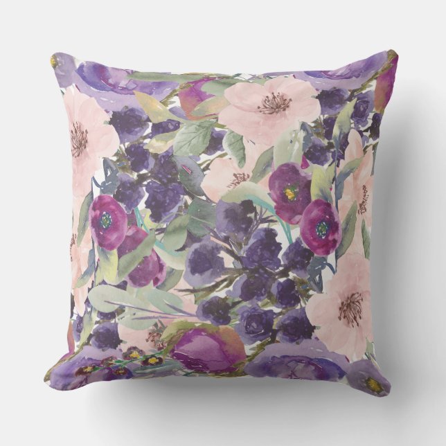Coussin Rose Pâle Violet Bohème Botanique Floral Patio (Recto)