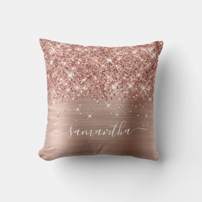 Coussin Rose Parties scintillant or et Foil Girl Signature (Recto)
