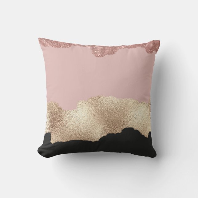 Coussin Rose Parties scintillant or noir rose Abstrait Gir (Recto)