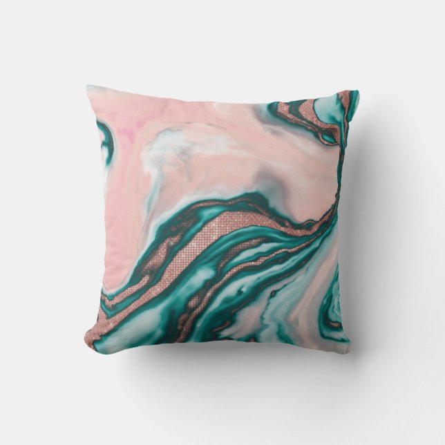 Coussin Rose Parties scintillant or rose Turquoise marbre  (Recto)