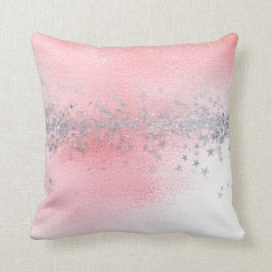 Coussin Rose Pastel Blanc Ombre Argent Stars Parties scint