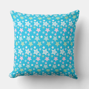 COUSSIN ROSE PASTEL BLEU VERT BLANC ÉTOILES ET RAYURES