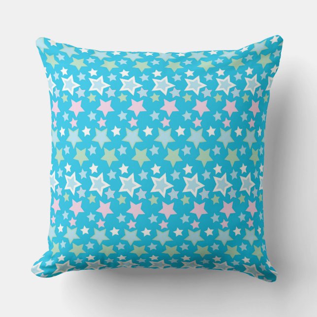 COUSSIN ROSE PASTEL BLEU VERT BLANC ÉTOILES ET RAYURES (Recto)