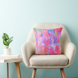 Coussin Rose pastel et rouge avec paysage d'hortensia bleu