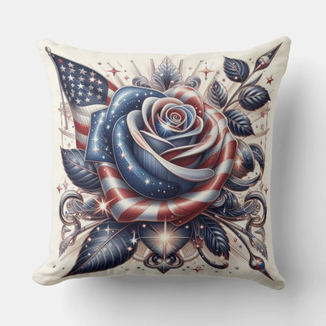 Coussin Rose patriotique et Jour de l'indépendance du drap (Recto)