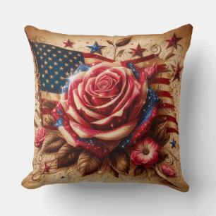 Coussin Rose patriotique vintage et drapeau américain