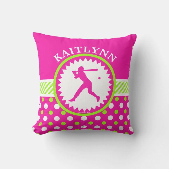 Coussin Rose personnalisé du base-ball - pois vert (Recto)