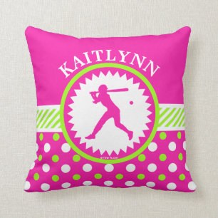 Coussin Rose personnalisé du base-ball - pois vert