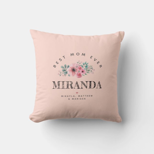 Coussin Rose Personnalisée Meilleure Maman Jour des Mères (Recto)
