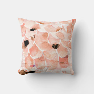 Coussin Rose, pivoine, feuille, motif aquarelle.