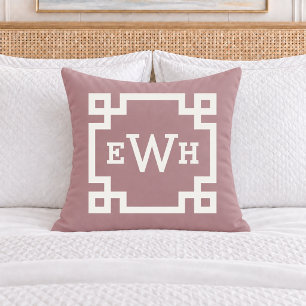 Coussin Rose Poussiéreuse Élégante Monogramme Initiale Clé