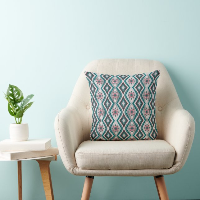 Coussin Rose Poussiéreuse et Diamants & Fleurs de Teal (Chaise)