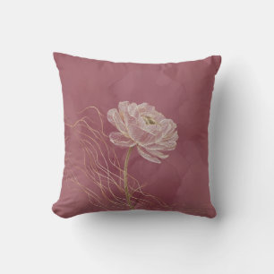 Coussin Rose Poussiéreuse Or Ligne Florale Élégante