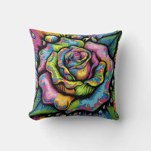 Coussin Rose psychédélique dynamique - Flambée de couleur