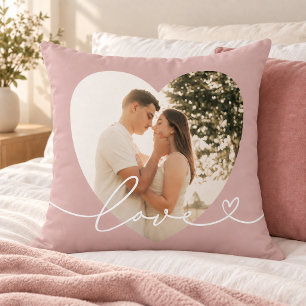 Coussin Rose Rose Amour Script Coeur Photo