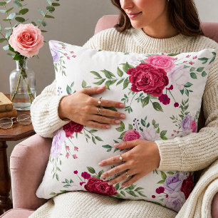 Coussin Rose Rose Burgundy Romantique Chic Floral Aquarell