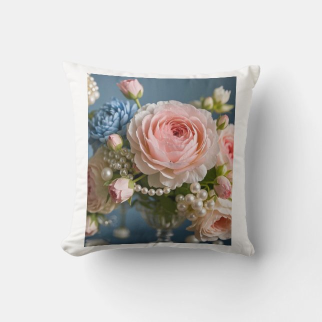 Coussin Rose rose délicate avec perle dans un vase (Recto)