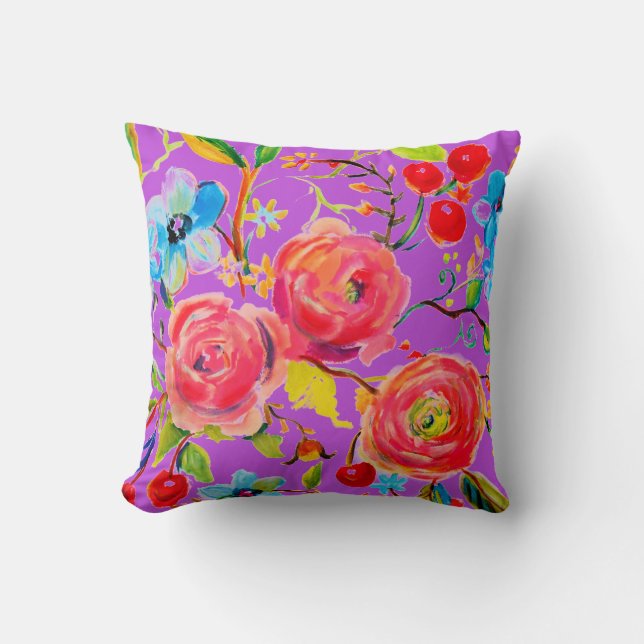 Coussin Rose rose et cerise pourpre personnalisable (Recto)