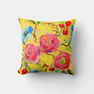 Coussin Rose rose et cerisier jaune personnalisable