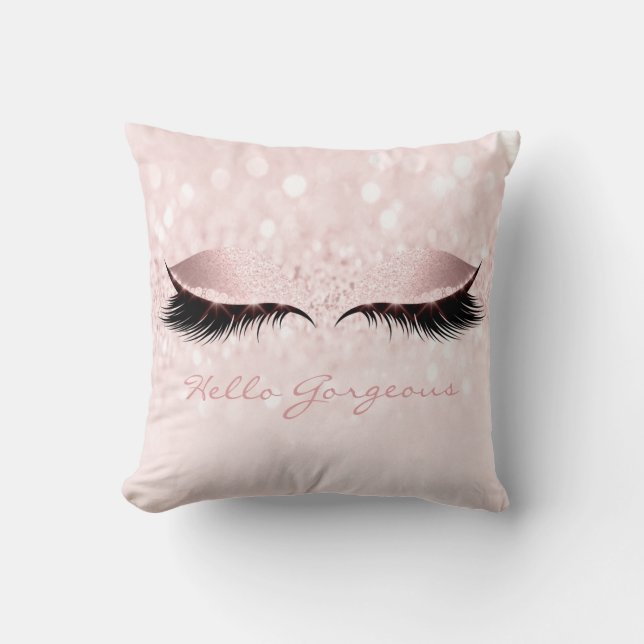 Coussin Rose Rose fille cils maquillage Bonjour magnifique (Recto)