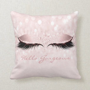 Coussin Rose Rose fille cils maquillage Bonjour magnifique